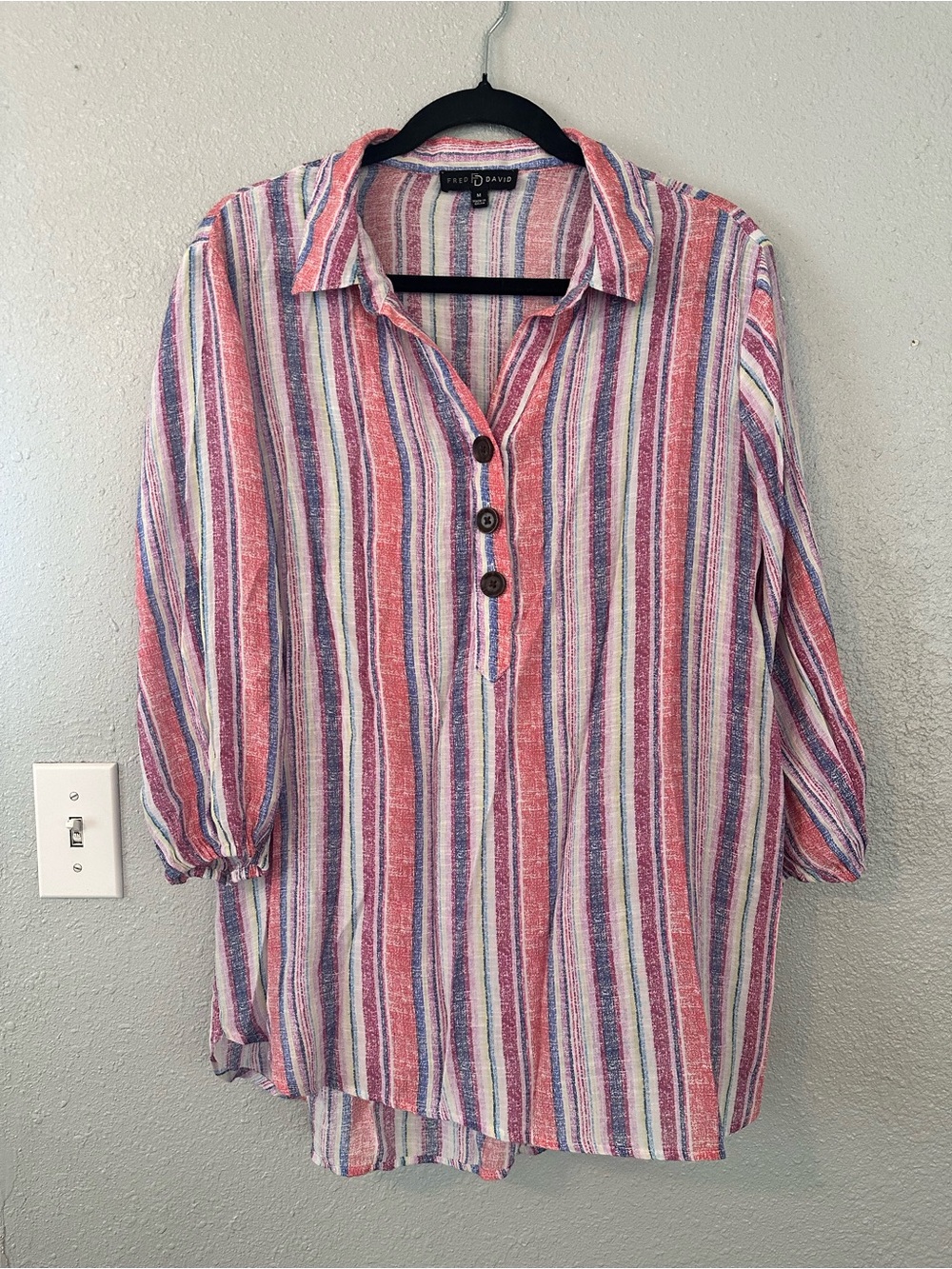 Fred David Pink Multicolor Striped Button-Front Tunic